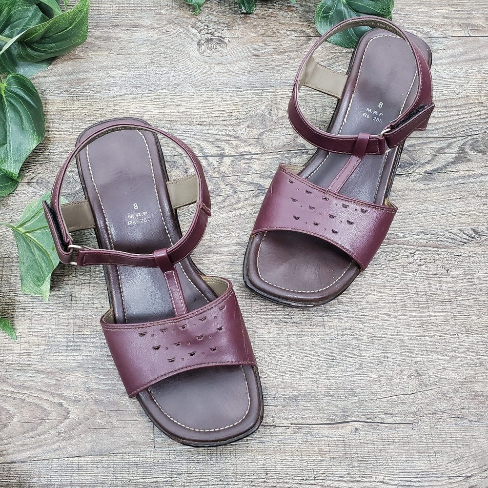M.R.P Sandals Shoes Mary Jane Wedges Square Toe Vintage 90s Y2K Burgundy Purple